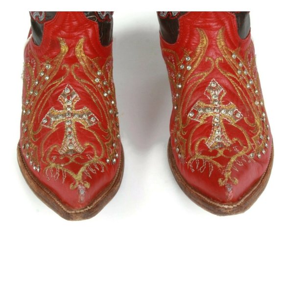 Vintage Western Boots Red Embroidery Innovation Mexico Women's size appx 6.5 / 7 - Picture 4 of 11